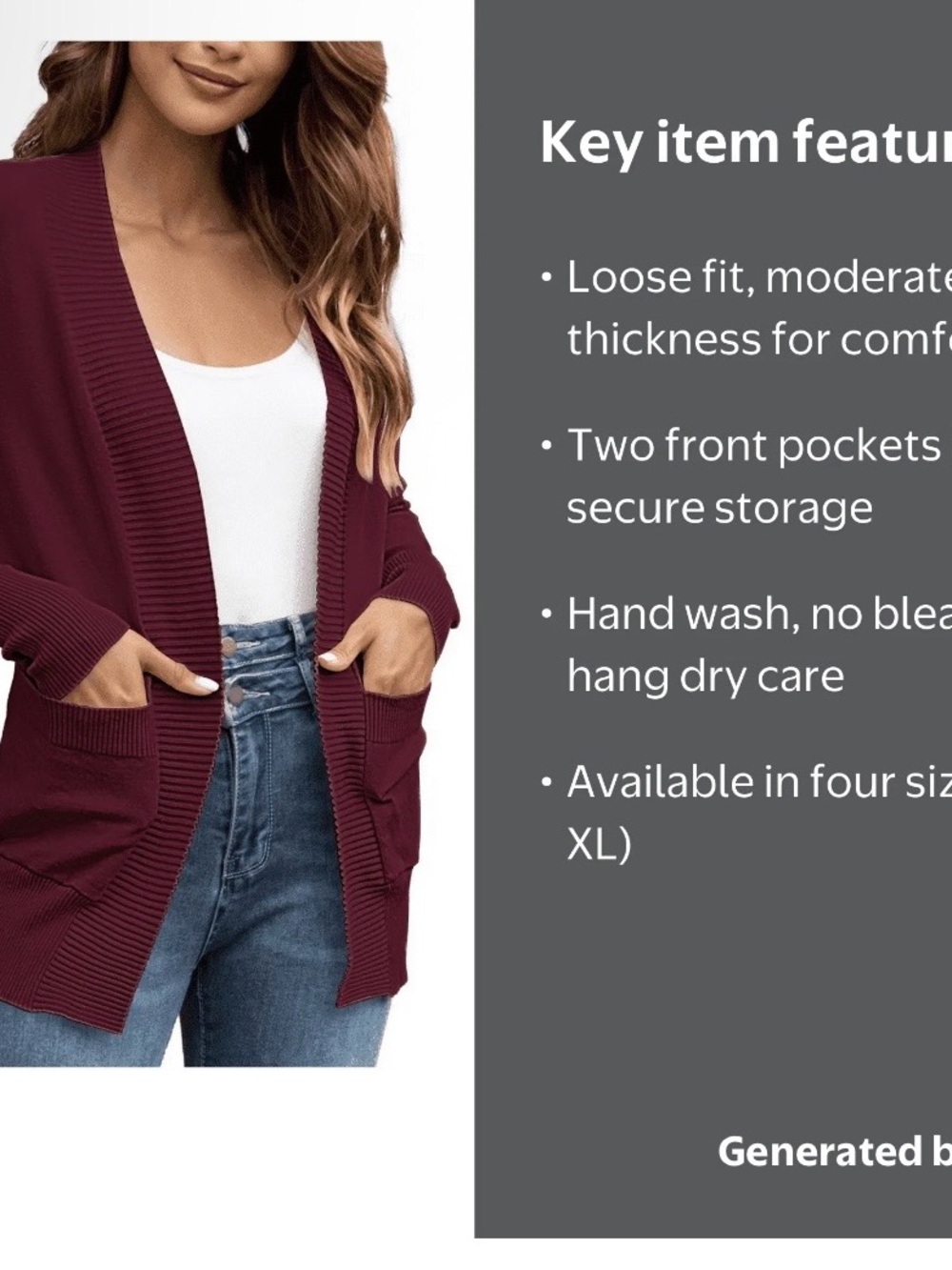 Women's Open-Front Maroon Cardigan Sweater - Picture 5 of 6